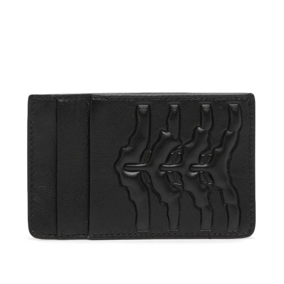ALEXANDER MCQUEEN Ribcage Embossed Black Leather Card Holder - Picture 2 of 9